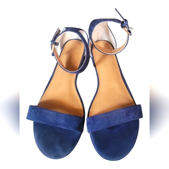 J. Crew Elegant Women's Adjustable Ankle Strap Navy Blue Suede Sandals Sz 7.5 - Picture 6 of 8